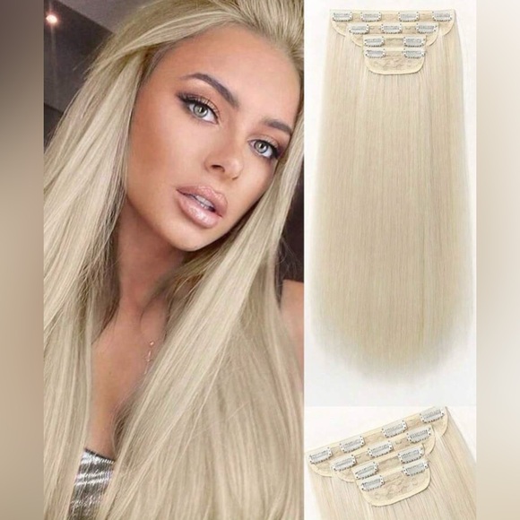 Other - 22” Synthetic Clip-In Hair Extensions Platinum Blonde Straight Full Set